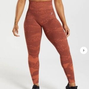Gymshark‎ Seamless Camo Leggings Orange Rust Size S Workout Athleisure